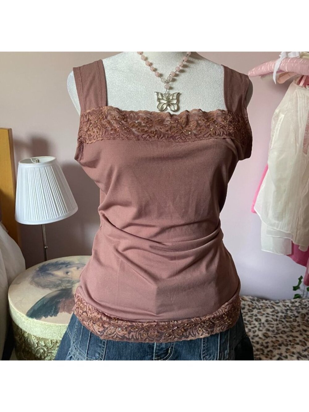 Y2K lacy tank top with beaded details